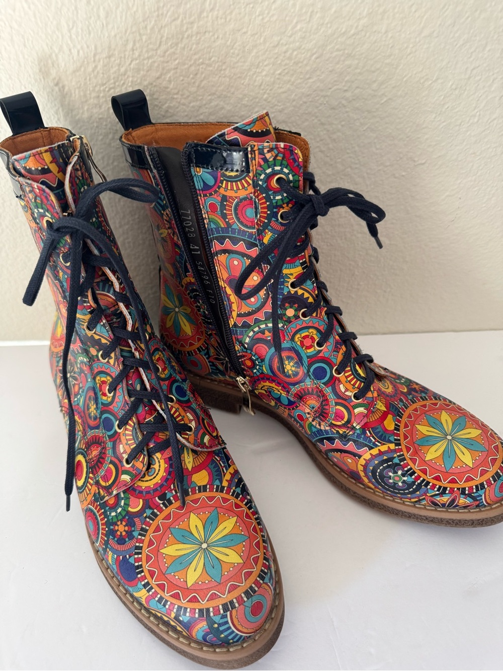 Embassy London Ladies Floral Lace-Up Boots - Hippie Style Print